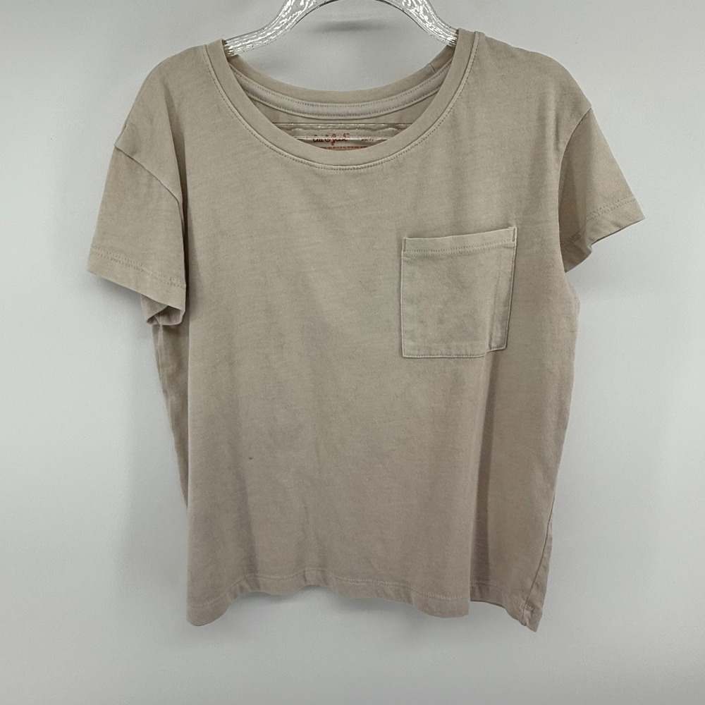 Cat‎ Jack Kids T Shirt Size S 6 7 Tan Pocket Short Sleeve Cotton Blend